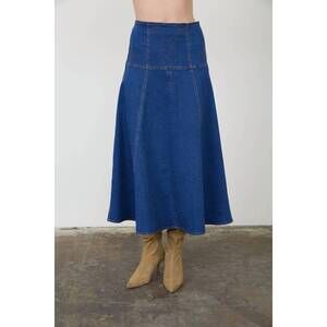 NEW MOON RIVER embroidered midi skirt in denim